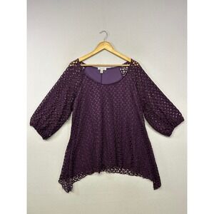 Whimsigoth Dressbarn Womens 1X Purple Lace Handkerchief Hem Tunic Top Fairycore